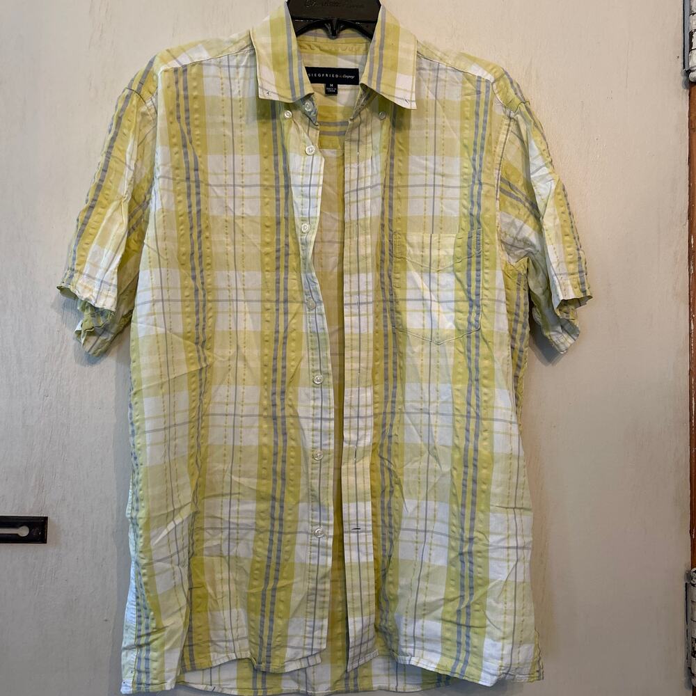 Preowned Siegfried and Company Mens Button Up Shirt Yellow Plaid Size M Medium